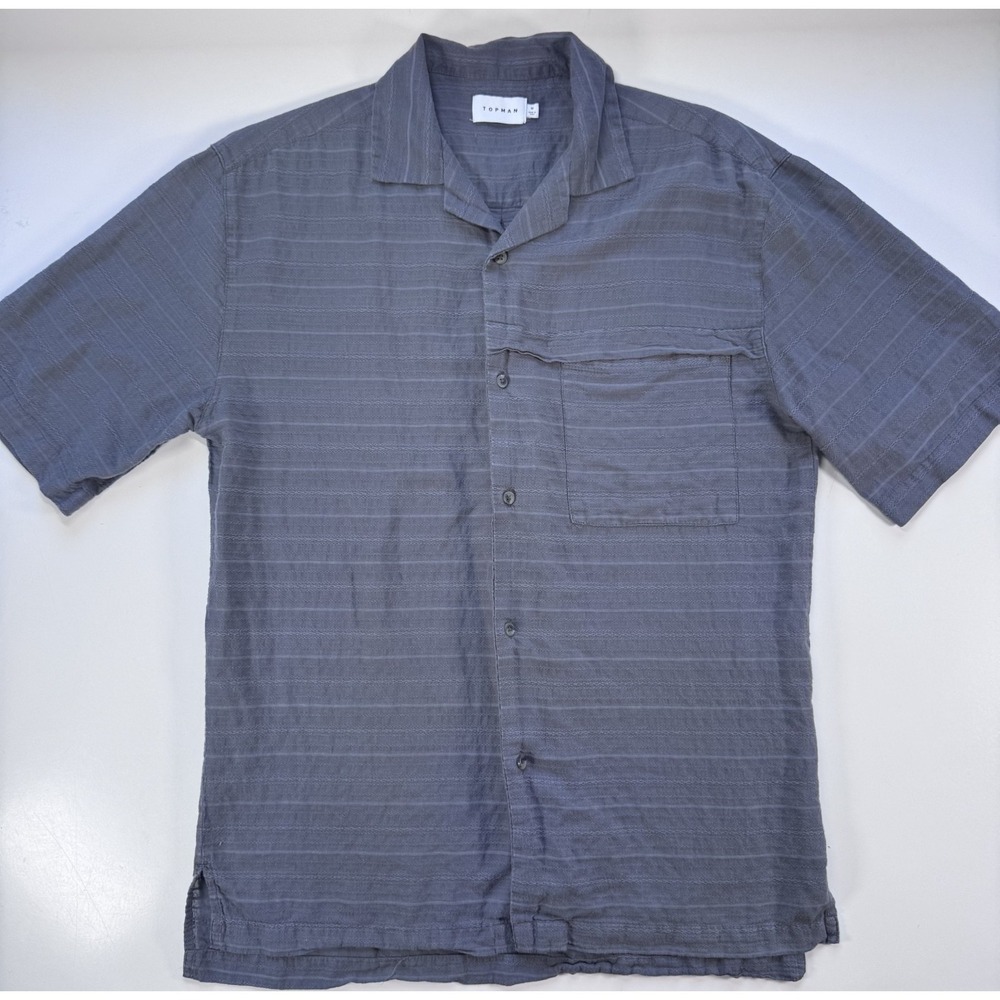 TOPMAN Short Sleeve Relaxed Revere Textured Shirt Camp Collar Mens Medium Cotton